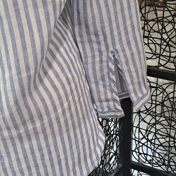 LL Bean Size XS 100% Linen blue and white striped tunic - Picture 4 of 9